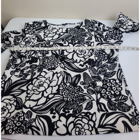 Talbots Black White Floral Boat Neck Textured Bold 3/4 Sleeves Top Women's Sz 2X - Picture 5 of 9